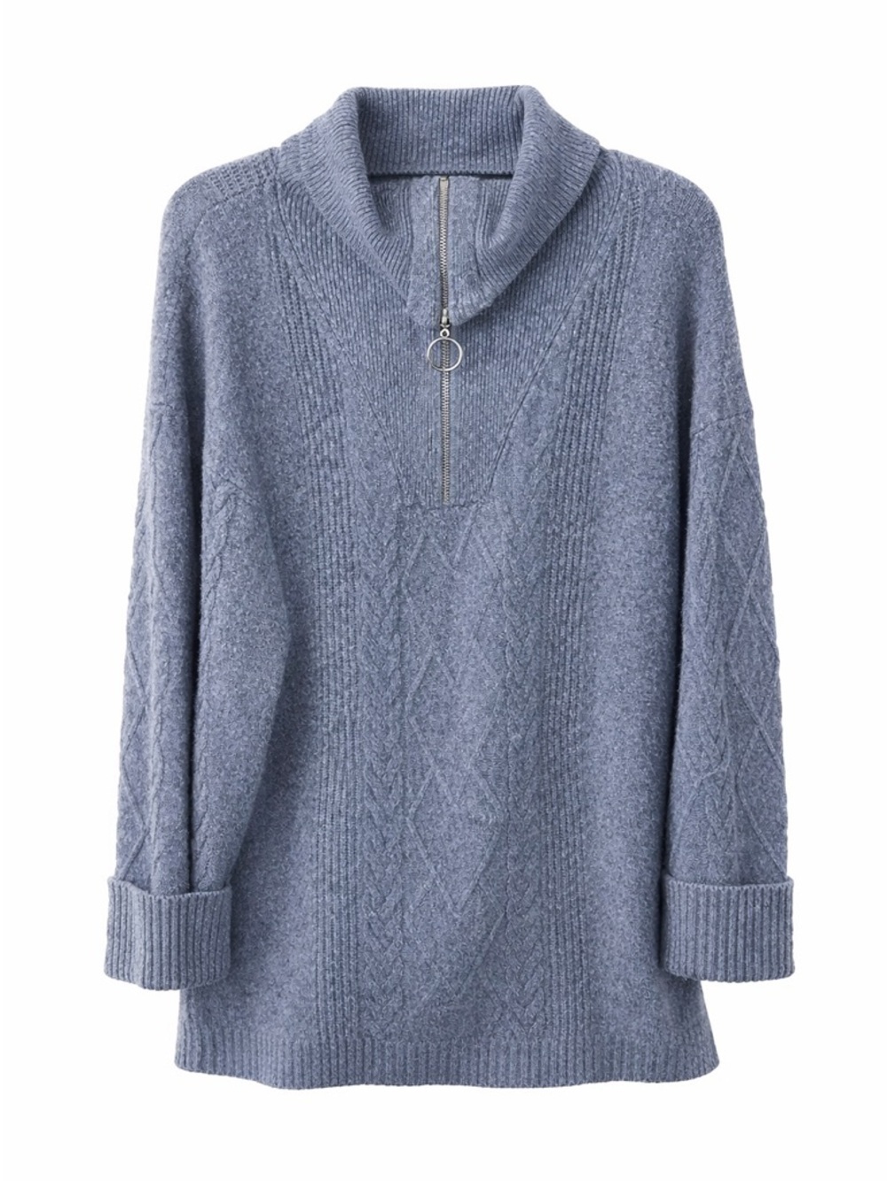 Olive + Oak Slate Blue Pullover Zipped Sweater Cable Knit Ribbed Texture Size XL